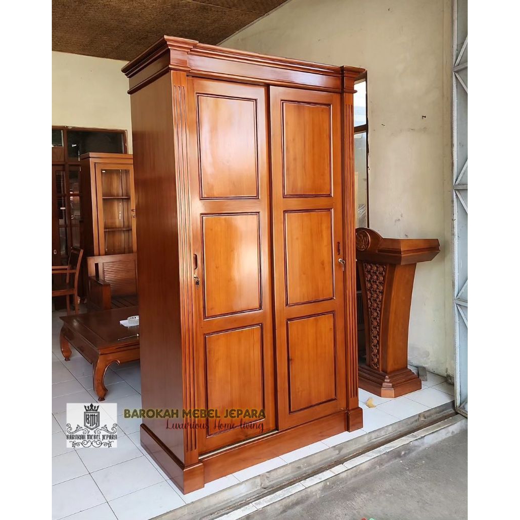 lemari pakaian minimalis lemari baju kayu jati pintu 2 sistem pintu sliding geser reel pintu lemari 