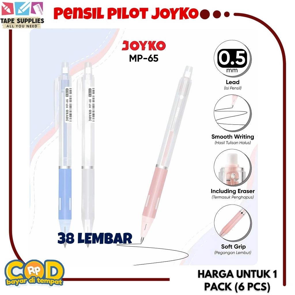 

6 Pcs Mechanical Pencil Pensil Mekanik Joyko Mp65 Mp64 Mp60 Mp63