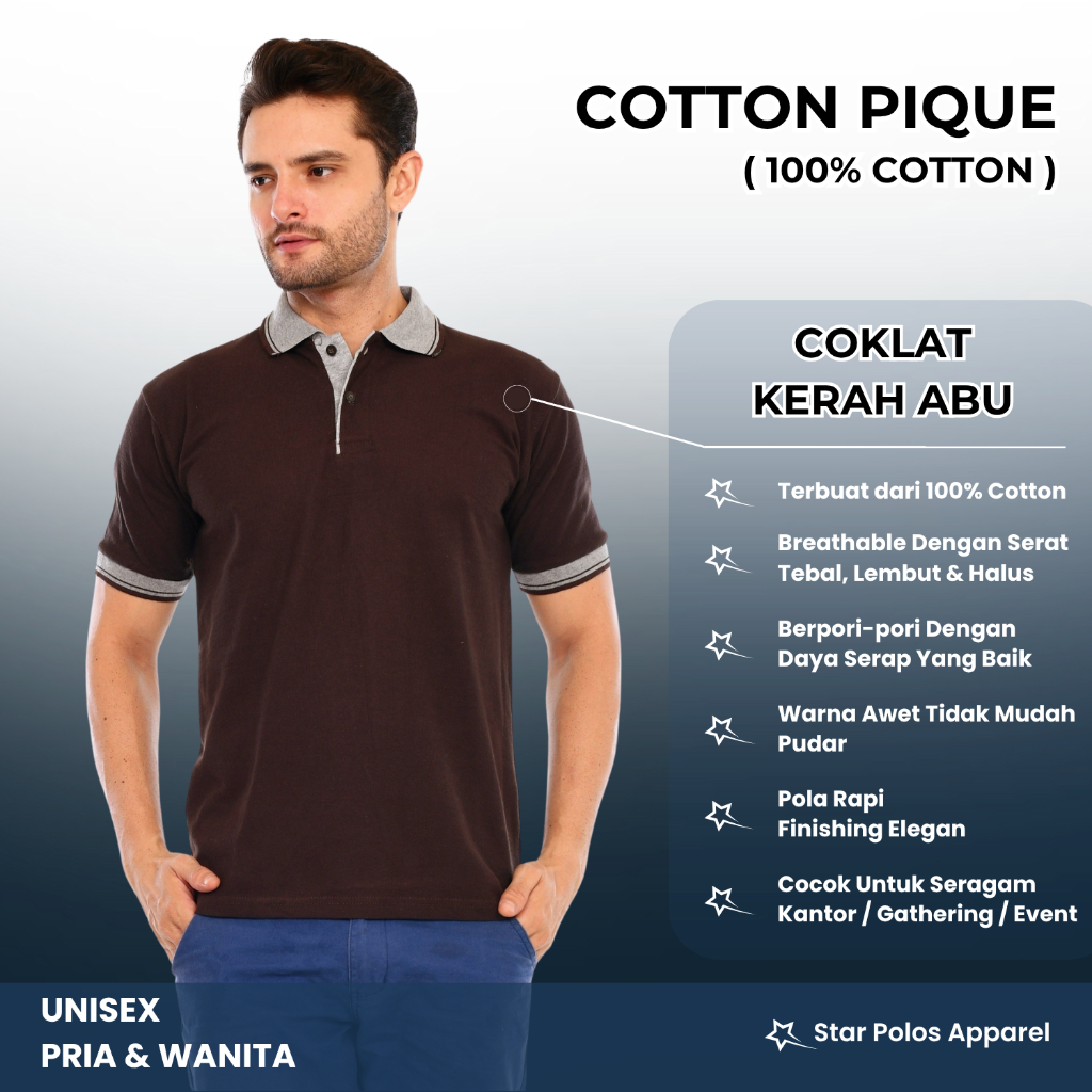 Kaos kerah/ poloshirt katun premium COKLAT KERAH ABU pendek pria wanita