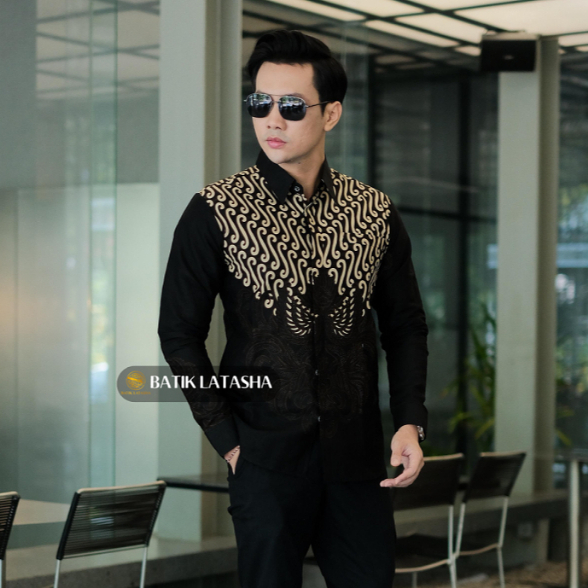 BATIK LATASHA - KEMEJA BATIK PRIA MOTIF ADINATA HITAM | BATIK PRIA SLIMFIT FUL FURING LENGAN PANJANG