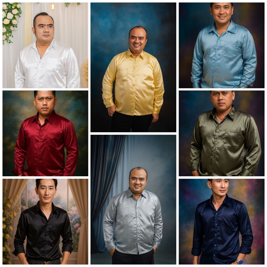 KEMEJA PRIA SATIN SILK PREMIUM/KONDANGAN/LAMARAN/PREWEDDING/FORMAL/CASUAL/KANTORAN