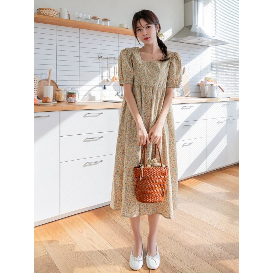 PAKAIAN MODEL GAUN REMAJA WANITA VINTAGE MOTIF BUNGA