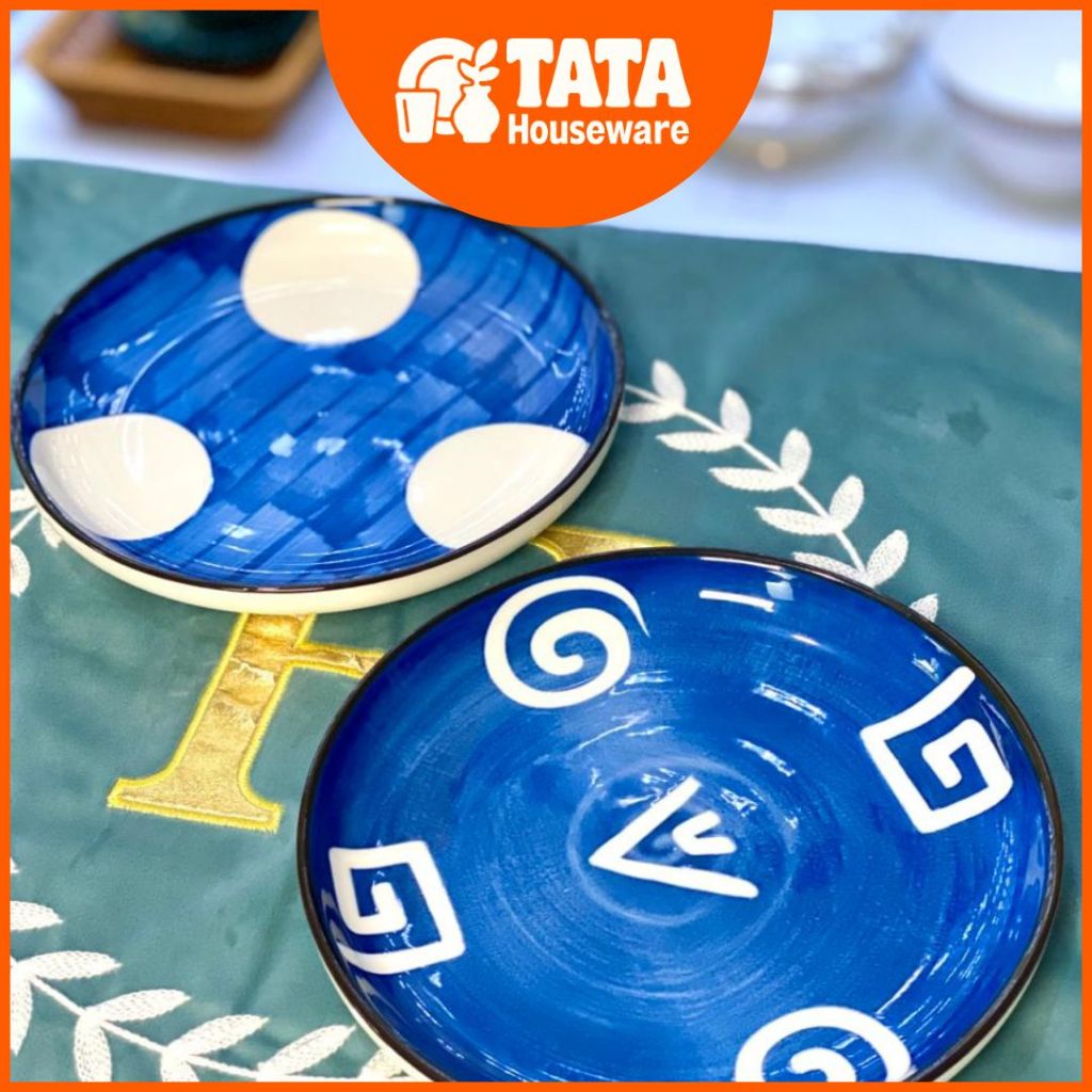 [TATA] Piring Makan / Saji Keramik Biru Plate Tableware / Piring Saji Glossy Aesthetic
