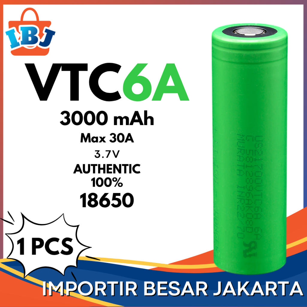 ORIGINAL BATERAI Sony VTC6A 18650 3.7V 30A 3000mAh Baterai 18650 VTC6A SONY AUTHENTIC 100%