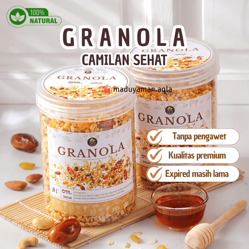 

Granola AQLA Sereal Sehat Rendah Kalori Camilan Sehat Isi 300 Gram