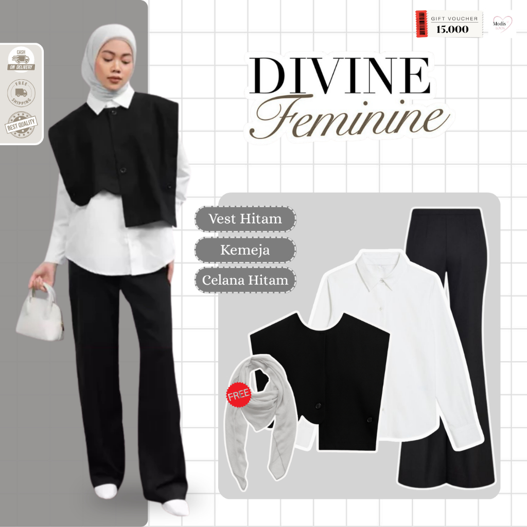 Lala One Set Cutbray Wanita (Domi Vest + Kemeja Putih + Celana Cutbray) Ootd Wanita Kekinian - ML54