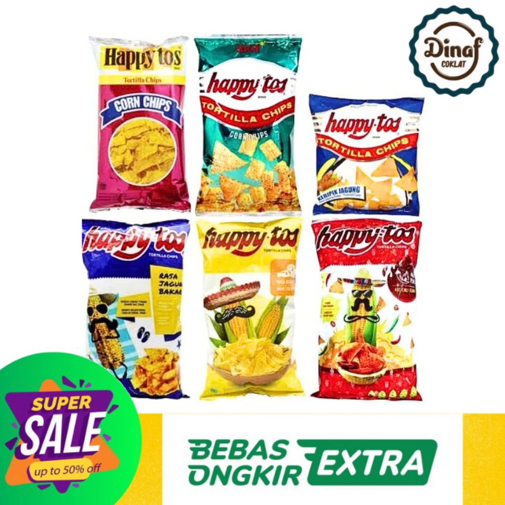 

HAPPY TOS Tortilla Chips Snack Jagung 55Gr – 140Gr | Original – Keju – Jagung Bakar – Pedas Manis