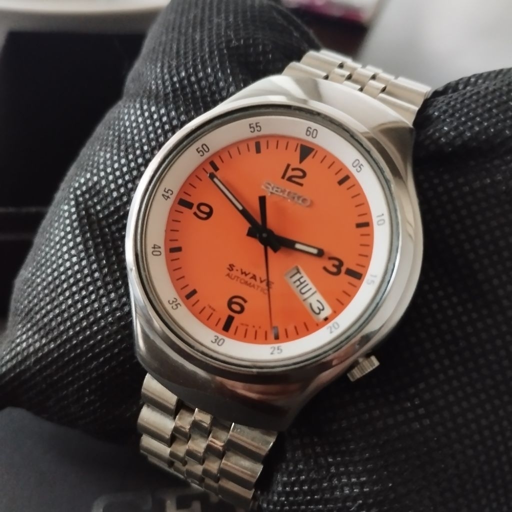 Jam Tangan Automatic Seiko S.wave Orange Dial Stainless Steel - RARE