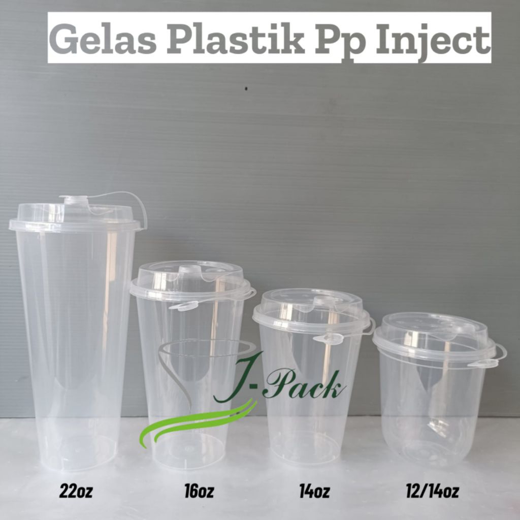 Cup PP Injection 12oz 14oz 16oz Dan 24oz Gelas Plastik Boba Tanpa Tutup (Cup/ Lid Stopper)-25pcs/500