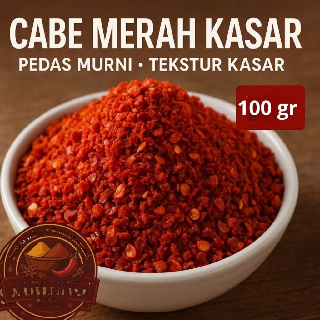 

Cabe Merah Kasar 100gr Bubuk Cabe Pedas Kasar Kiloan Rasa Alami Camilan Pedas
