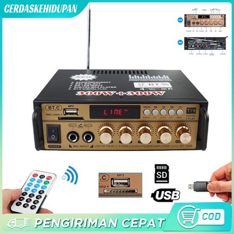 Amplifier BT-298A Bluetooth EQ Audio Amplifier Karaoke Home Theater FM Radio 600W KERNDY amplifier B