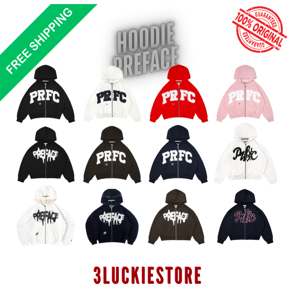 [ORIGINAL 100%] Hoodie Preface Oasis Boxy Zipper Black White // Preface Speed Hunter // Preface Clas