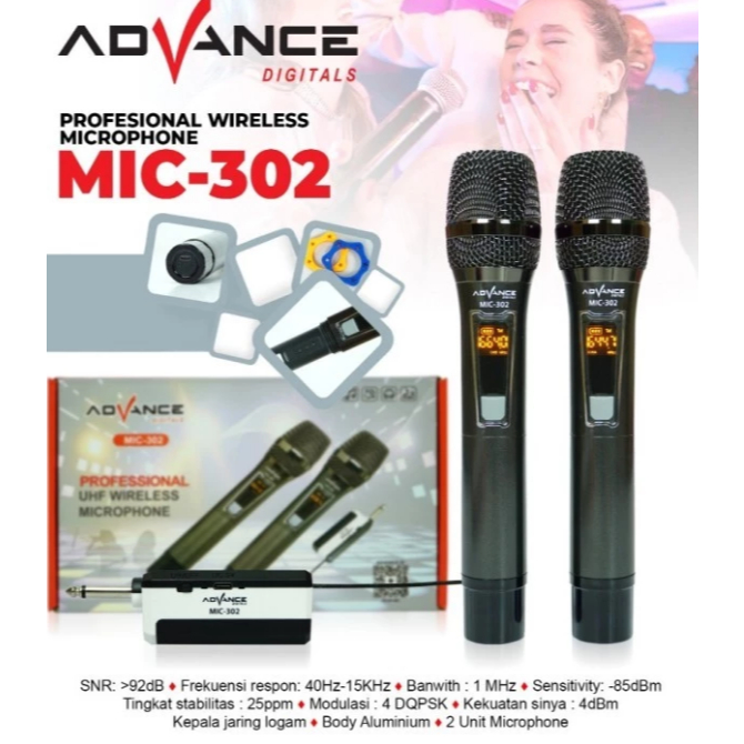 ADVANCE PROFESIONAL UHF WIRELESS MICROPHONE MIC 302
