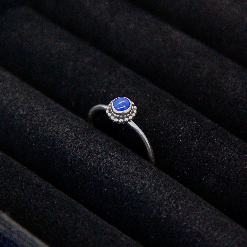 Cincin Perak Asli 925 Batu Lapis Lazuli Bulat Model Jawan