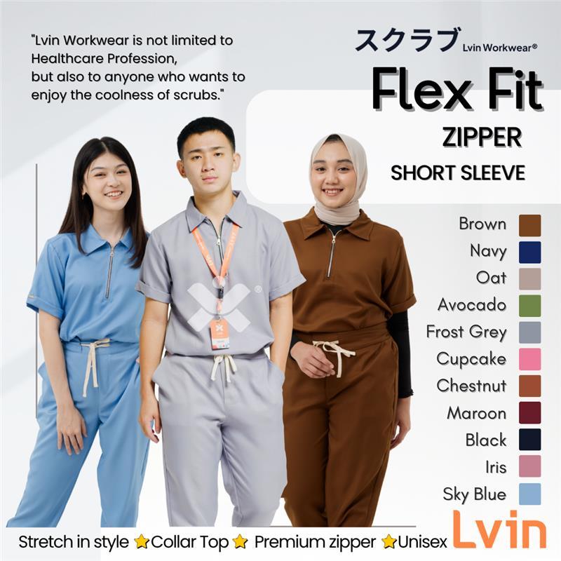 [ Lvin ]  FLEX FIT ZIPPER - BAJU SCRUB MEDICAL SCRUB SUIT DOCTOR'S SCRUB FOR MAN & WOMEN / Baju OKA 
