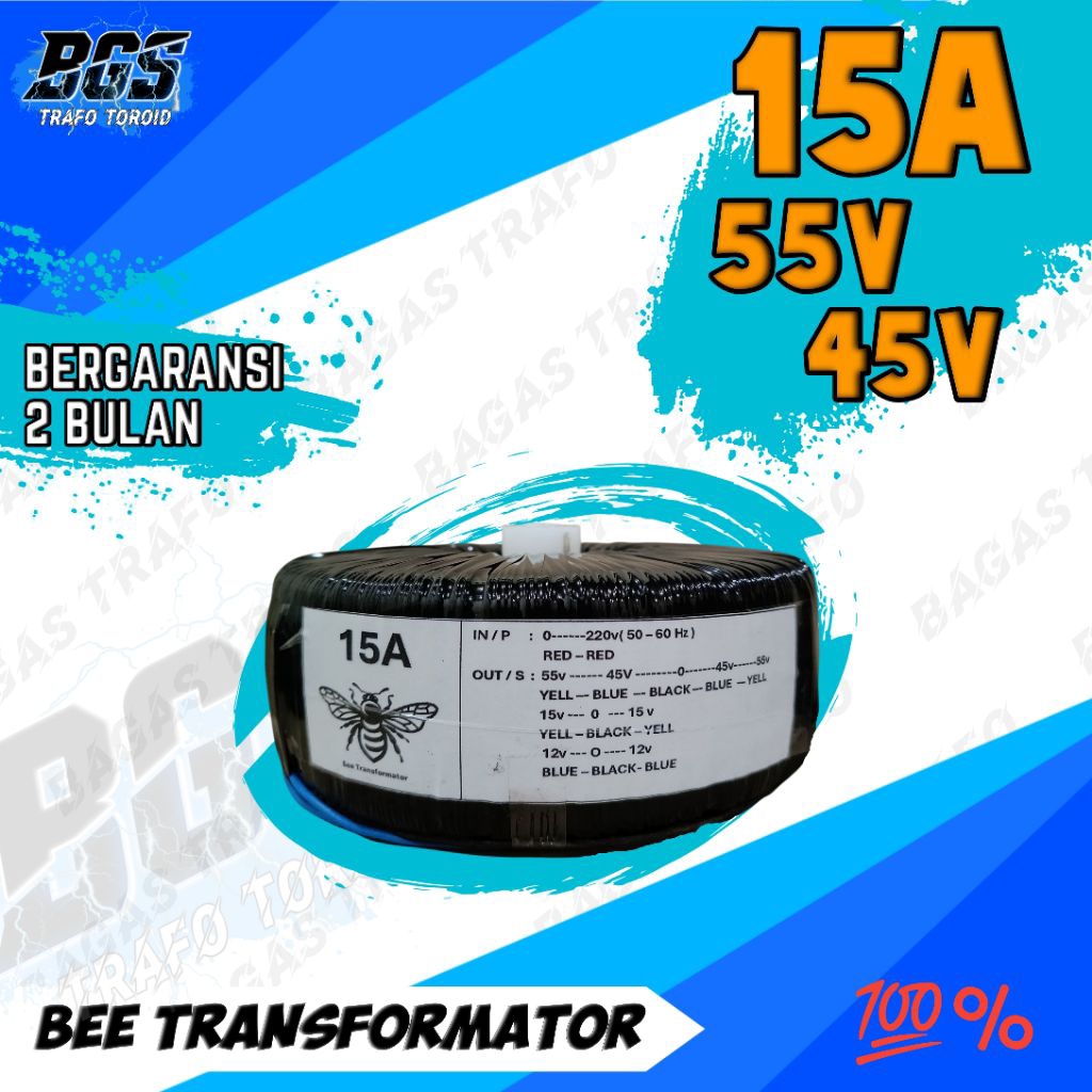 trafo toroid donat 15A ct 55v murni