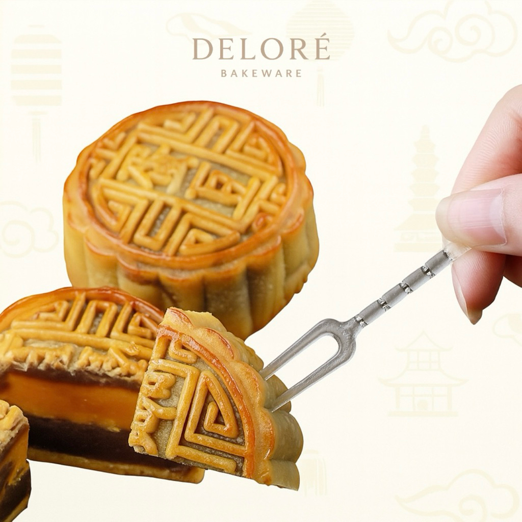 DELORÉ Pisau Garpu Set Mooncake / Pisau Garpu Kue Bulan / Kue Bolu Ultah / Pudding Pisau Garpu Set /