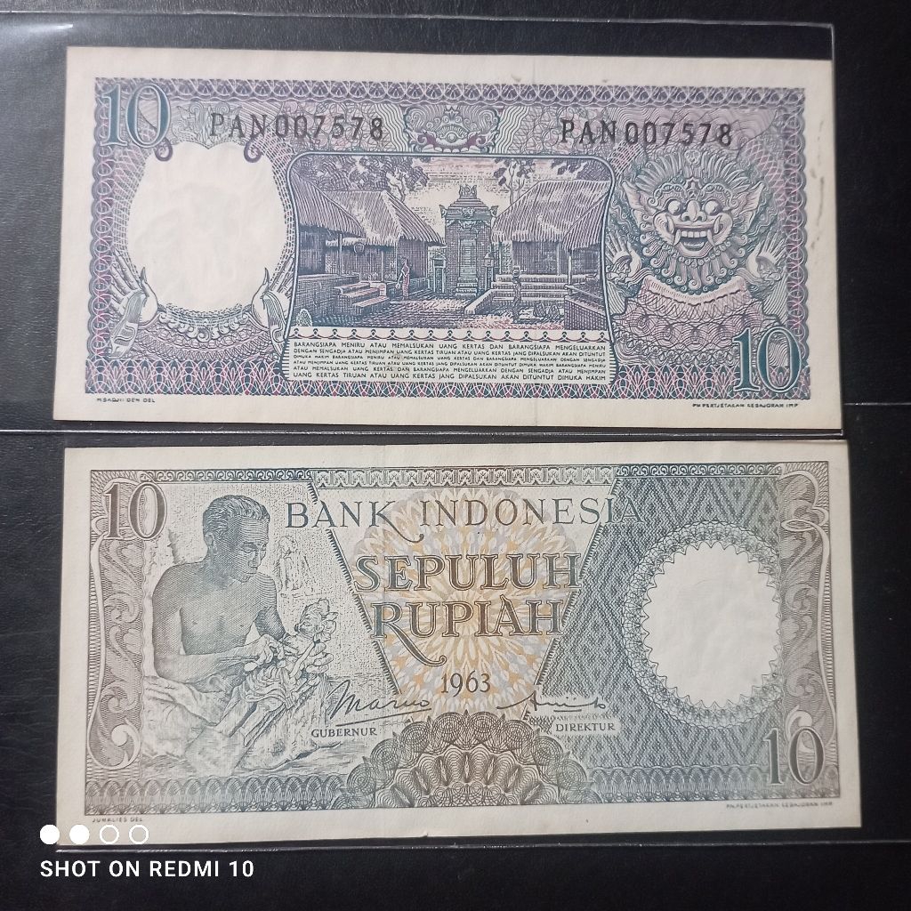 uang kertas 10 rupiah pekerja 1958/1963 baru asli