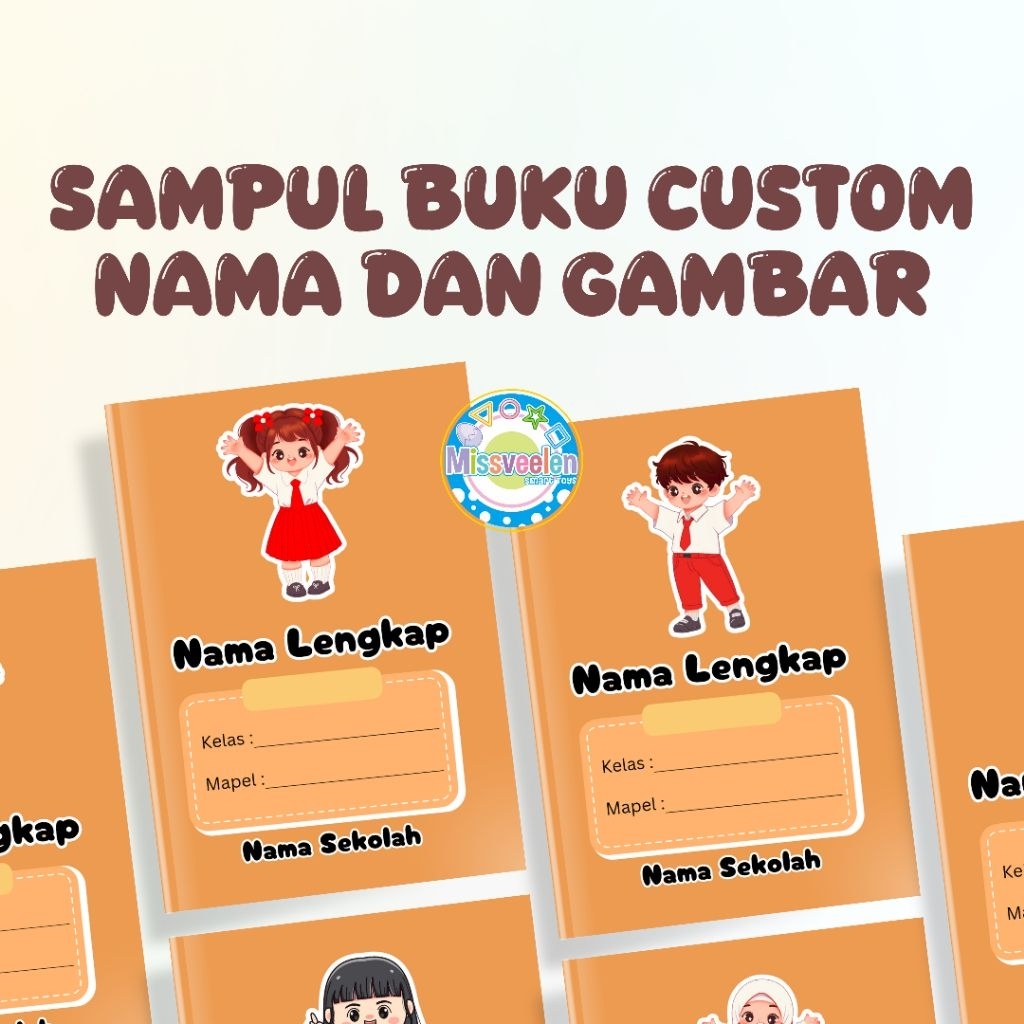 

Sampul buku 1 lembar custom nama dan gambar warna coklat untuk anak