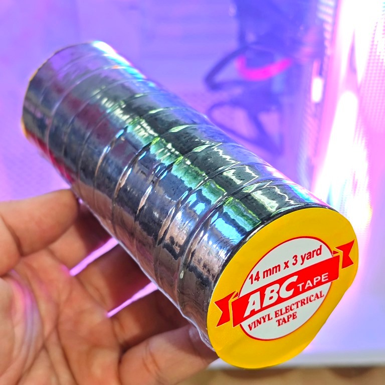 

(i14) PAKET ISI 10PCS ISOLASI HITAM LISTRIK 14mm 3 yard merk random abc lakban hitam motor listrik