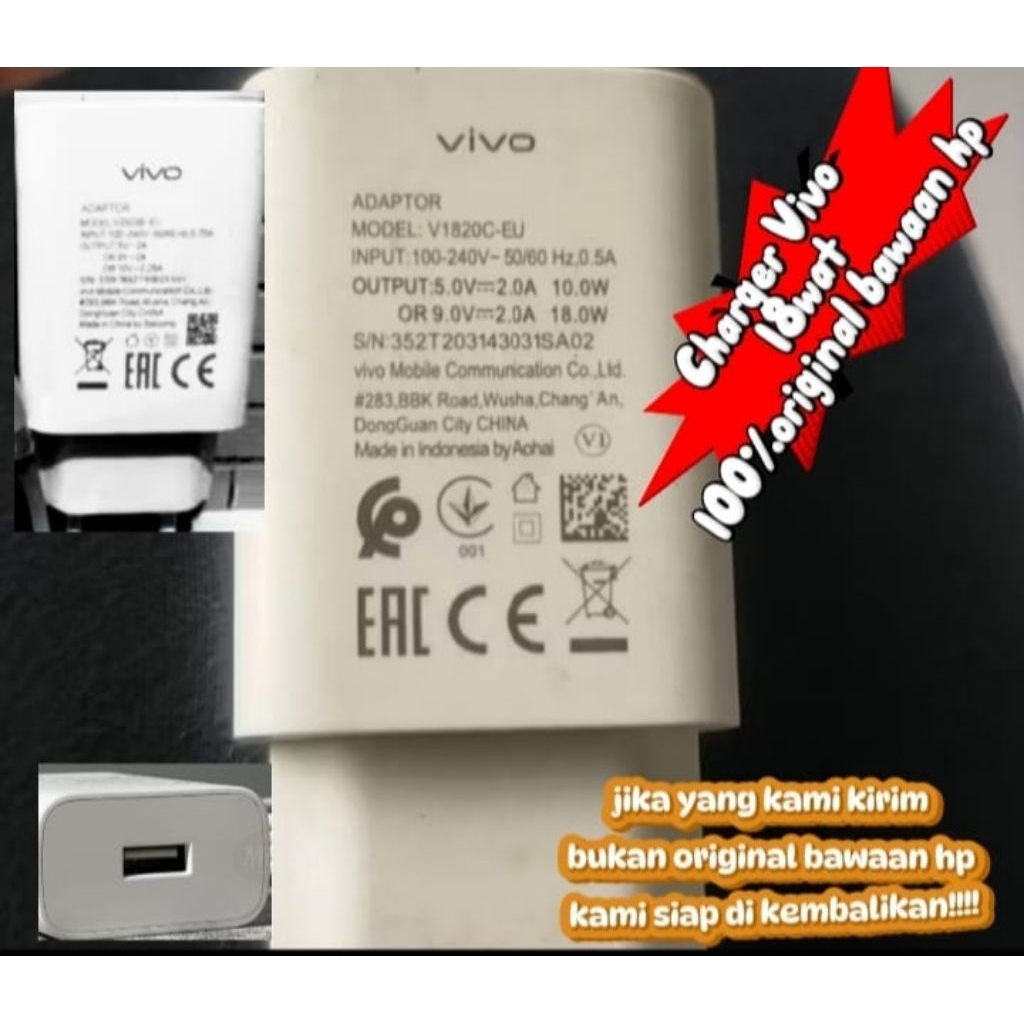 charger Vivo 18wat 100%original bawaan hp