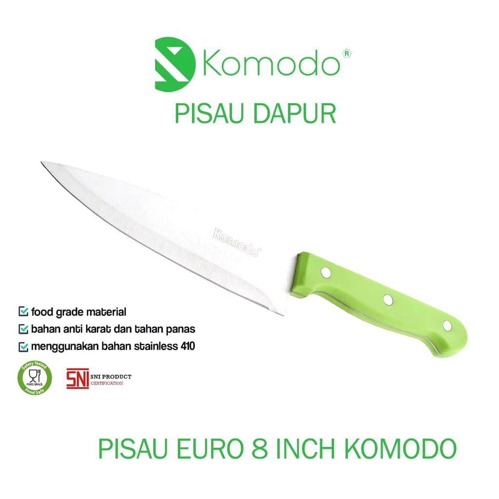 Pisau Euro 8 inch merk Komodo / Pisau Stainless Steel