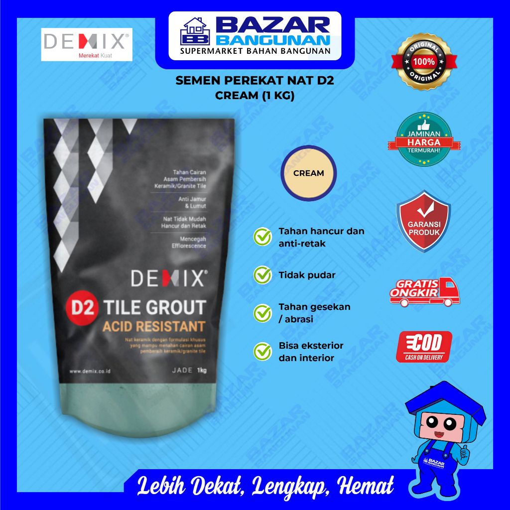 Demix - Semen Pengisi Nat D2 Keramik Granit Marmer Mosaik Tile Grout Acid Resistant Cream