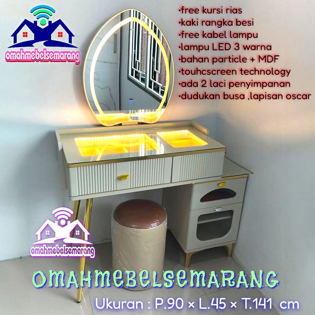 Meja rias tolet lampu LED touchless technology kaki besi GAIA DT217dressing table minimalis
