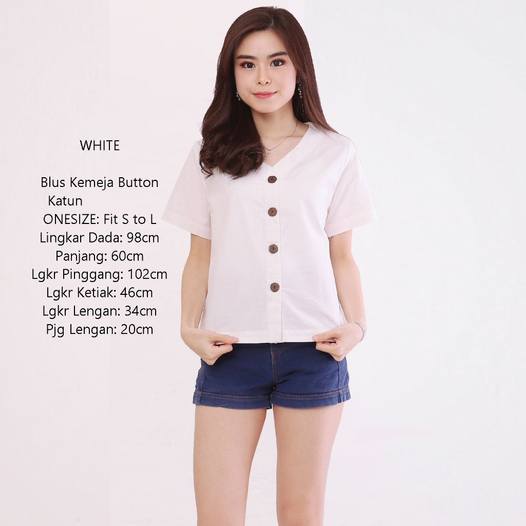 Baju Atasan Putih Wanita Woman Blouse White Top Kemeja Cewek Blus Kantor Kerja Bahan Katun Uniqlo Te