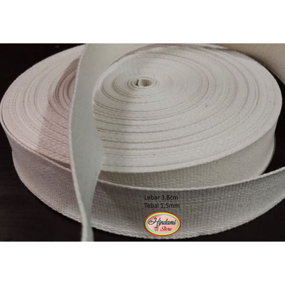 TALI WEBBING LEBAR 3,8 CM TEBAL 1,5 MM KATUN TALI TAS PUTIH TULANG HARGA PER METER