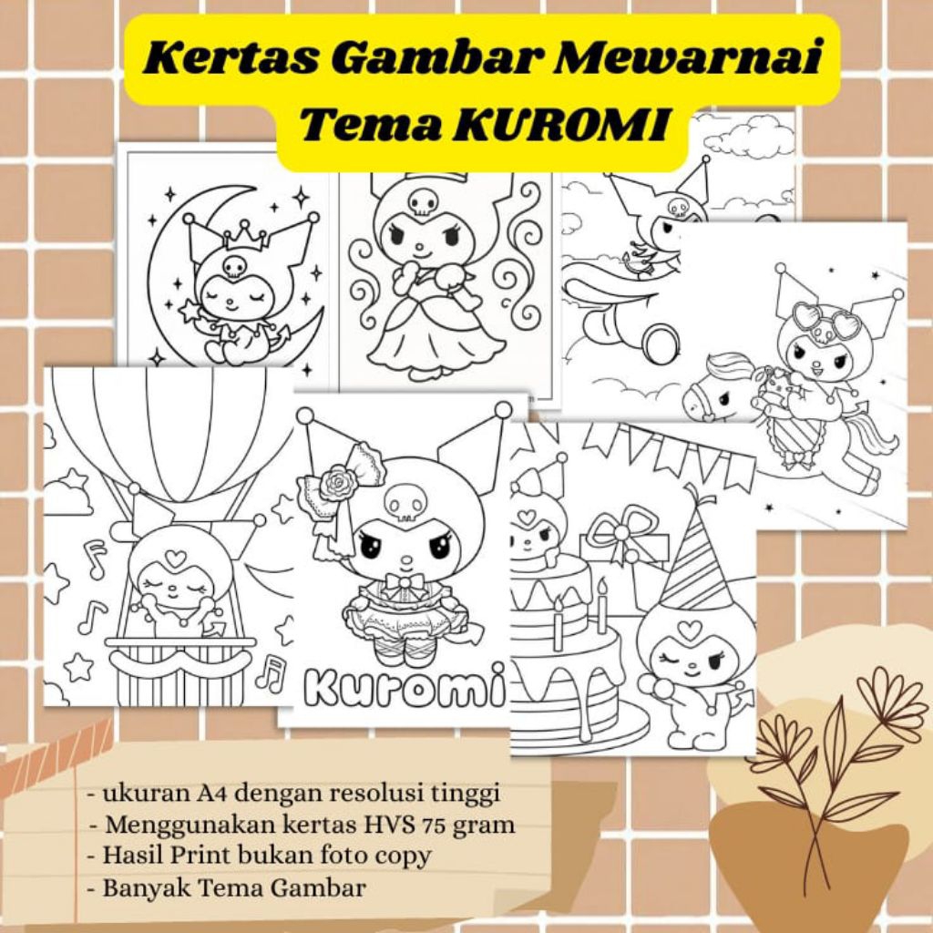 

20 LEMBAR KERTAS MEWARNAI ANAK TEMA KUROMI (READY LANGSUNG KIRIM)