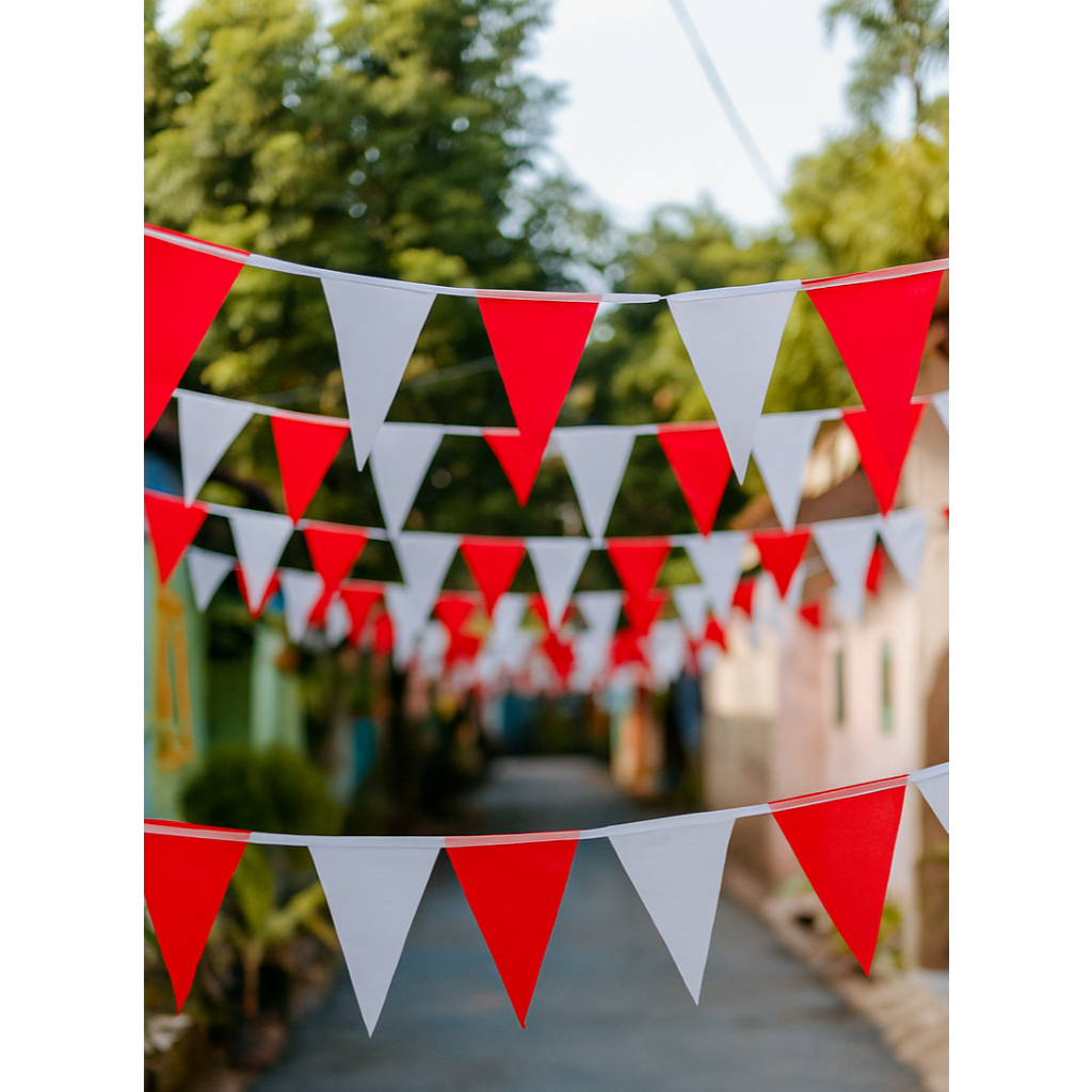 Bendera Umul Umul Segi Tiga Merah Putih 17 Agustusan Isi 40 Lembar Panjang 6 Meter