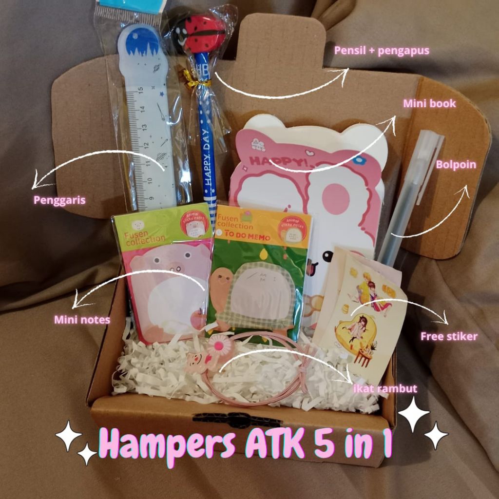 

HAMPERS ATK 5 IN 1/HAMPERS MURAH/HAMPERS ULANGTAHUN/HAMPERS ATK/HAMPERS WISUDA