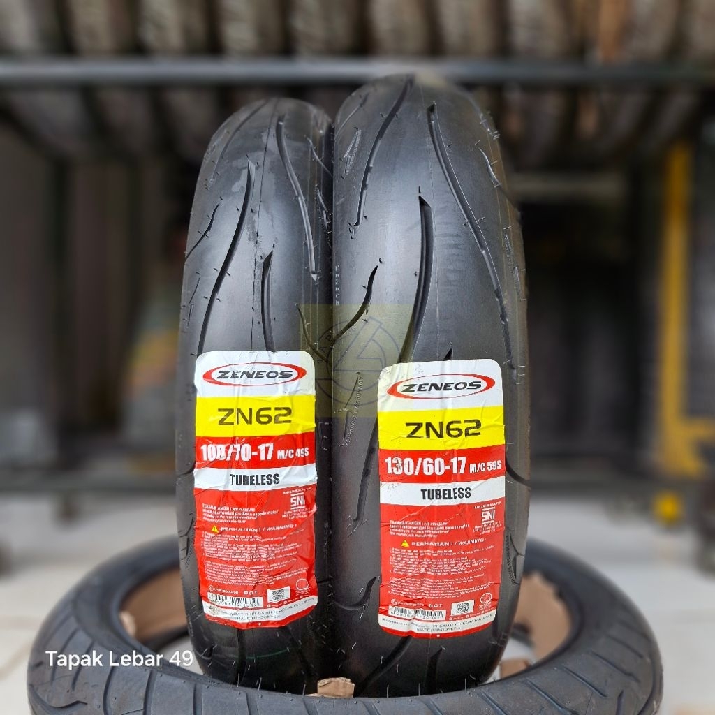 Ban Tapak Lebar ZENEOS ZN62 PAKET 100.70.17 dan 130.60.17 Ring 17 Tubeless untuk Motor Honda CBR150 