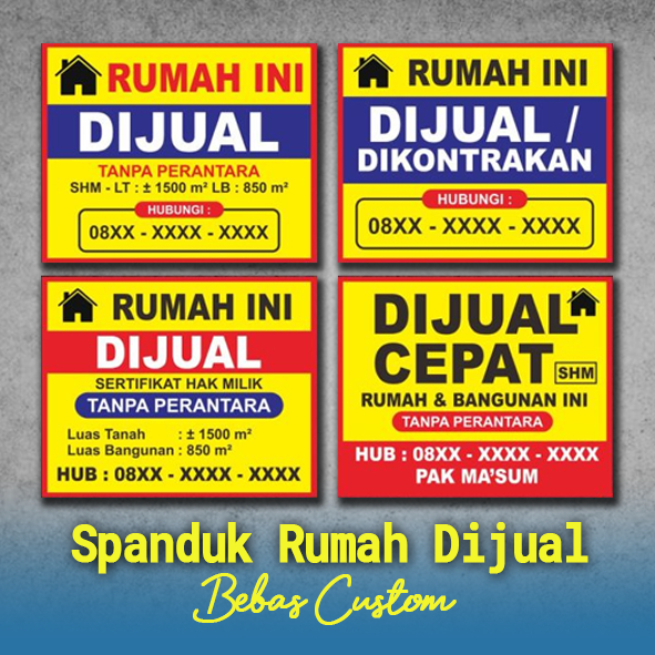 Spanduk Rumah Dijual, Spanduk Ruko dijual, Spanduk dijual custom, Bisa Tukar Tulisan, Free design