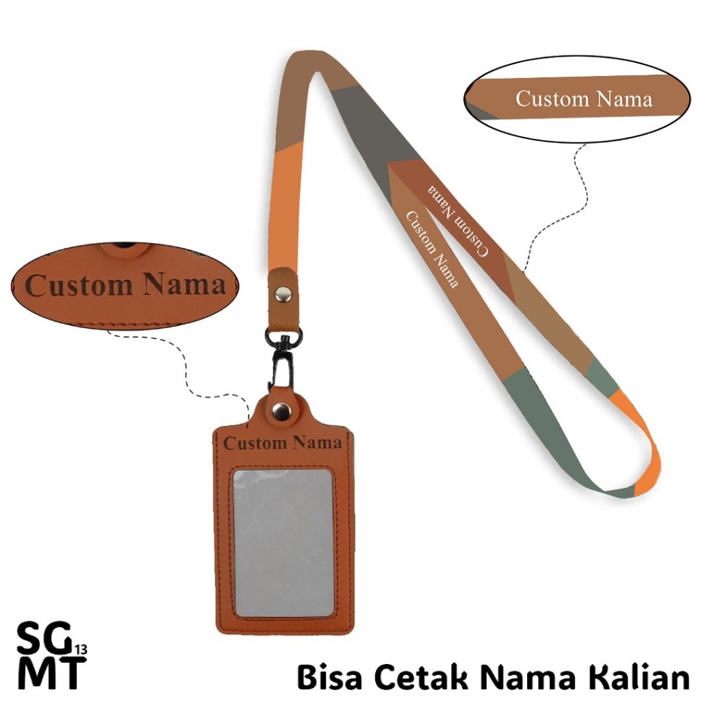 

Id Holder Name Tag + Lanyard Kulit - Bisa Satuan dan Request Nama 1,5 cm Orange - Holder Leather