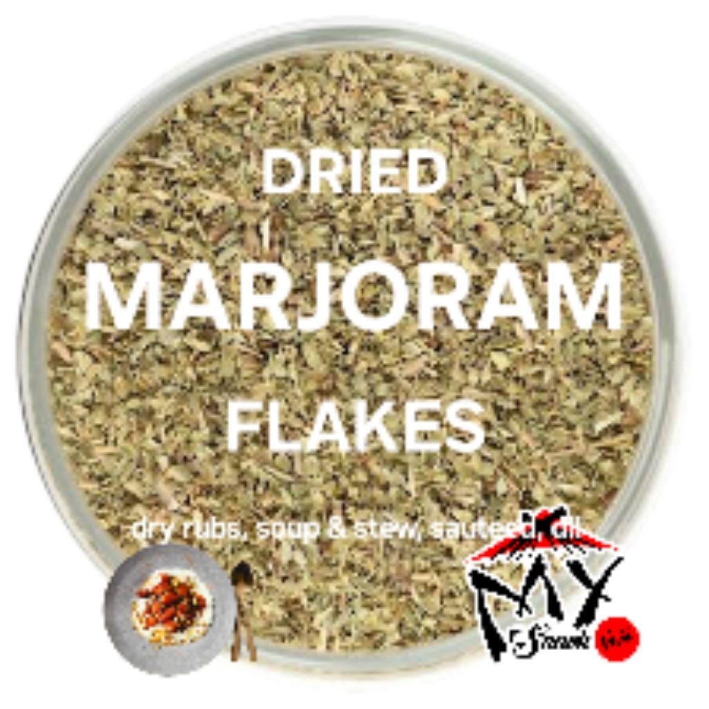 

DRIED MARJORAM FLAKES 250GR REMPAH BUMBU DAPUR DAUN TEH HERBAL TEA SAUS SAUCE SOUP SUP SEMUR TOMAT