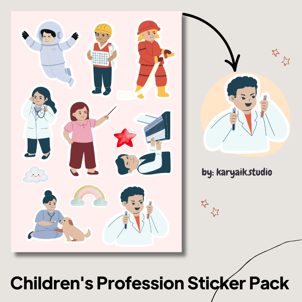 

Children's Profession Sticker Pack - Vinyl Aesthetic A6 | Stiker Planner, Laptop, Jurnal