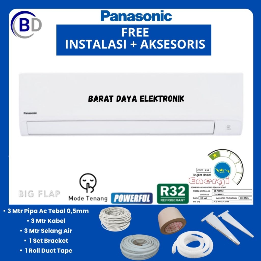 AC Panasonic 1PK CSYN9WKJ Ac Standar + Instalasi & Aksesoris
