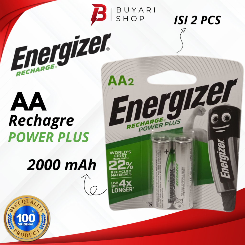 ORIGINAL ENERGIZER Baterai Cas AA Energizer Recharge 1.2V 2300 mAh 2 PCS Baterai Cas AA Energizer Re