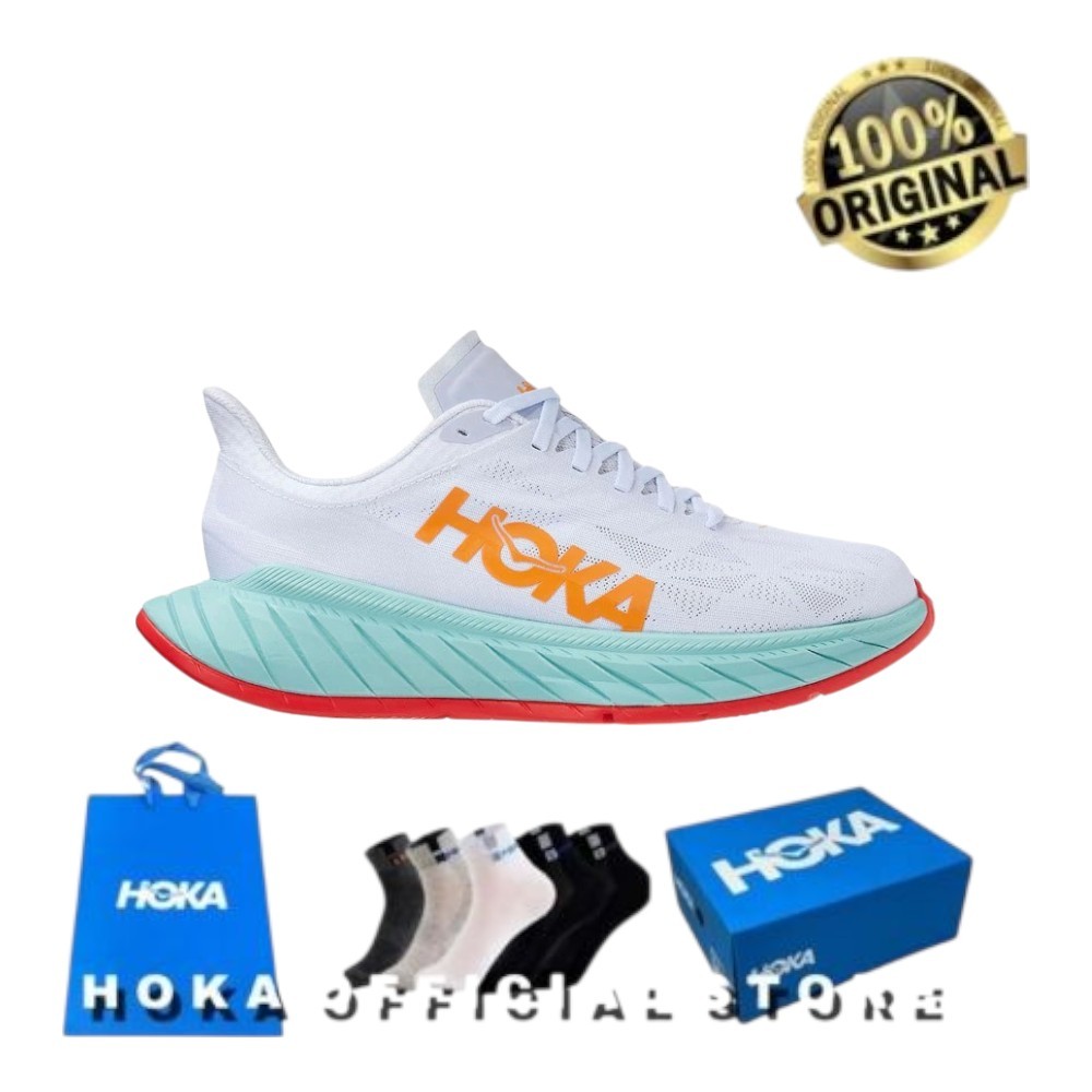 SEPATU OLAHRAGA / HOKA CARBON X2 / WHITE BLAZING ORANGE / ORIGINAL SALE