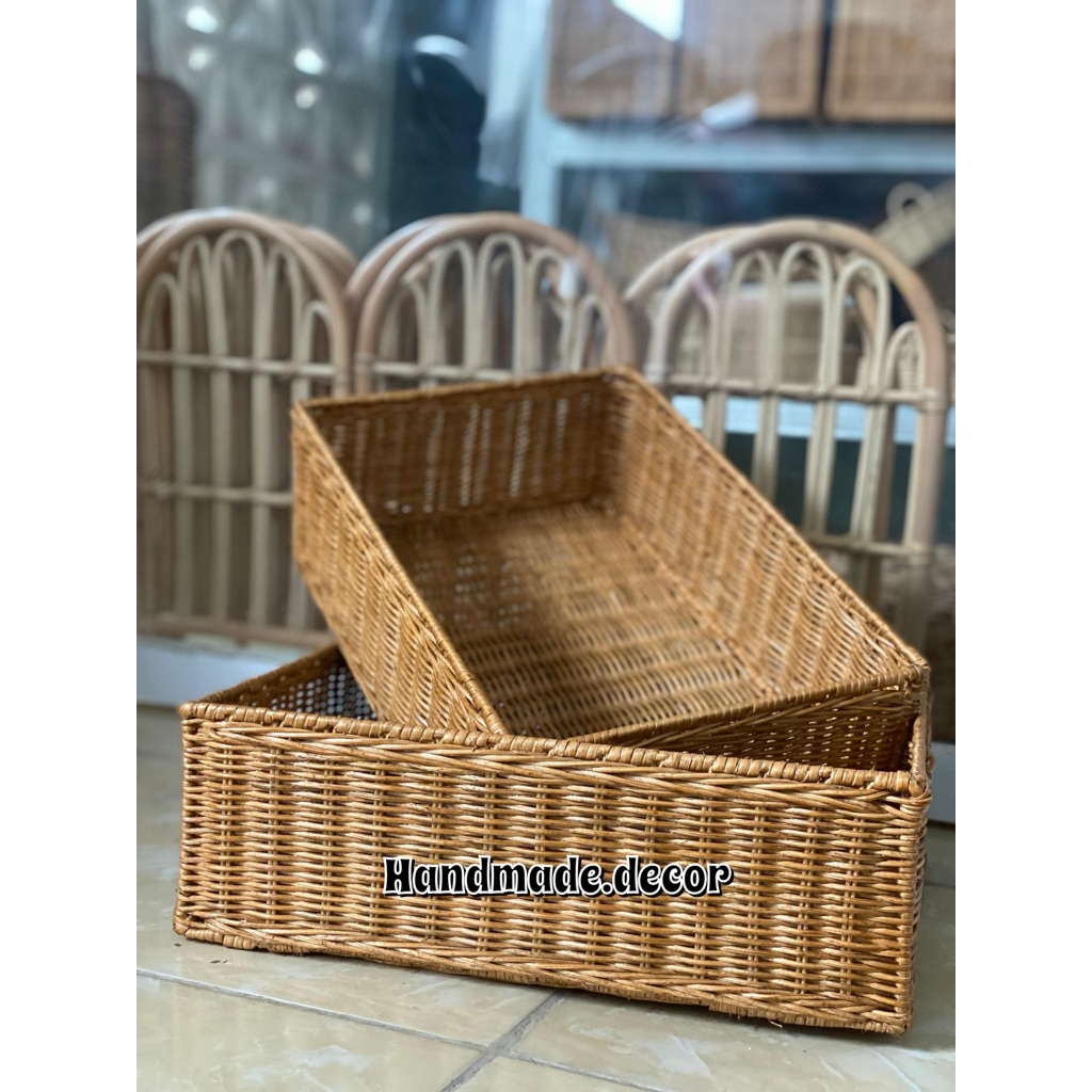 Keranjang Storage Rotan Laci Penyimpanan Kotak Rangka Besi Properti Foto Bayi Keranjang Hampers