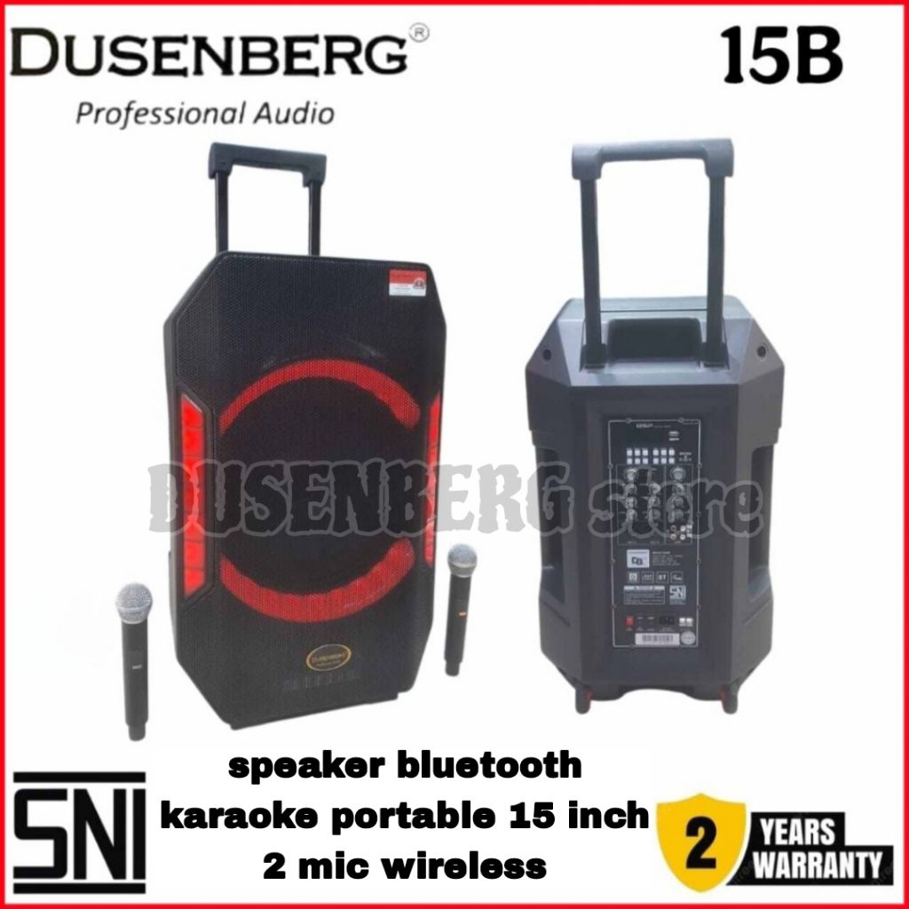 DUSENBERG SPEAKER PORTABLE KARAOKE 15 INCH DAN 2 MIC WIRELESS