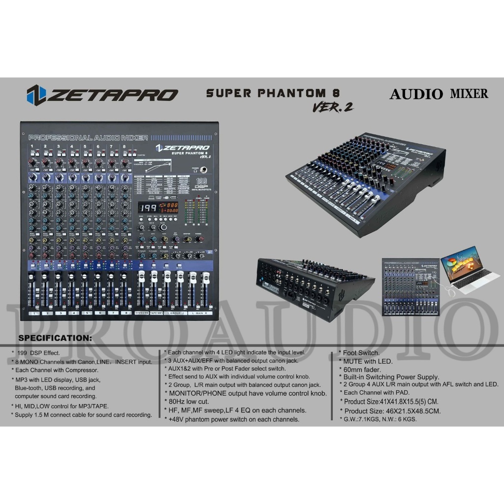 MIXER AUDIO ZETAPRO 8 CHANNEL SUPER PHANTOM 8 VER.2 / SUPER PHANTOM 8 VER 2 / SUPER PHANTOM 8 VER.II