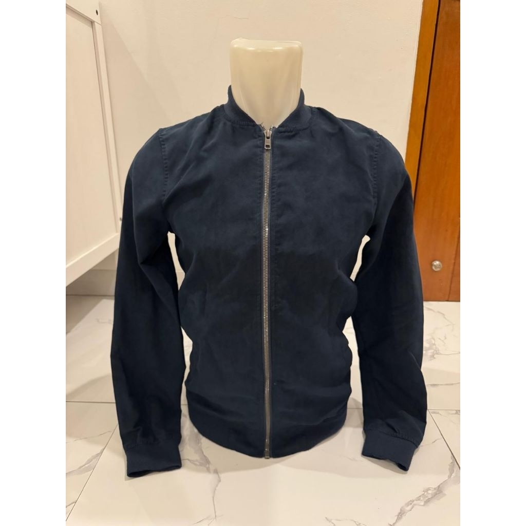 Preloved Jaket P&B Pria Bahan Suede Navy