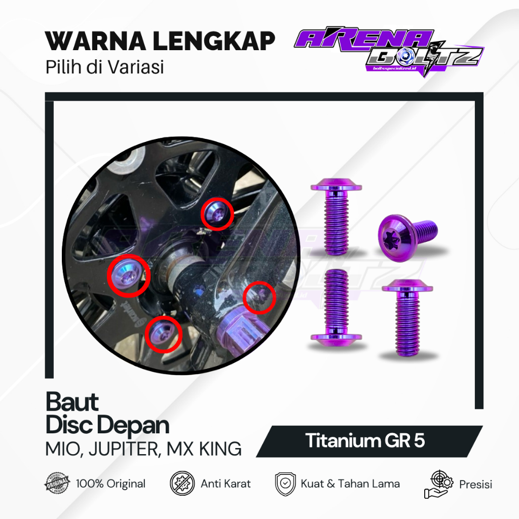 Baut Disc / Piringan Cakram Depan (Satuan & Set) Mio Jupiter MX King Titanium GR5 Original