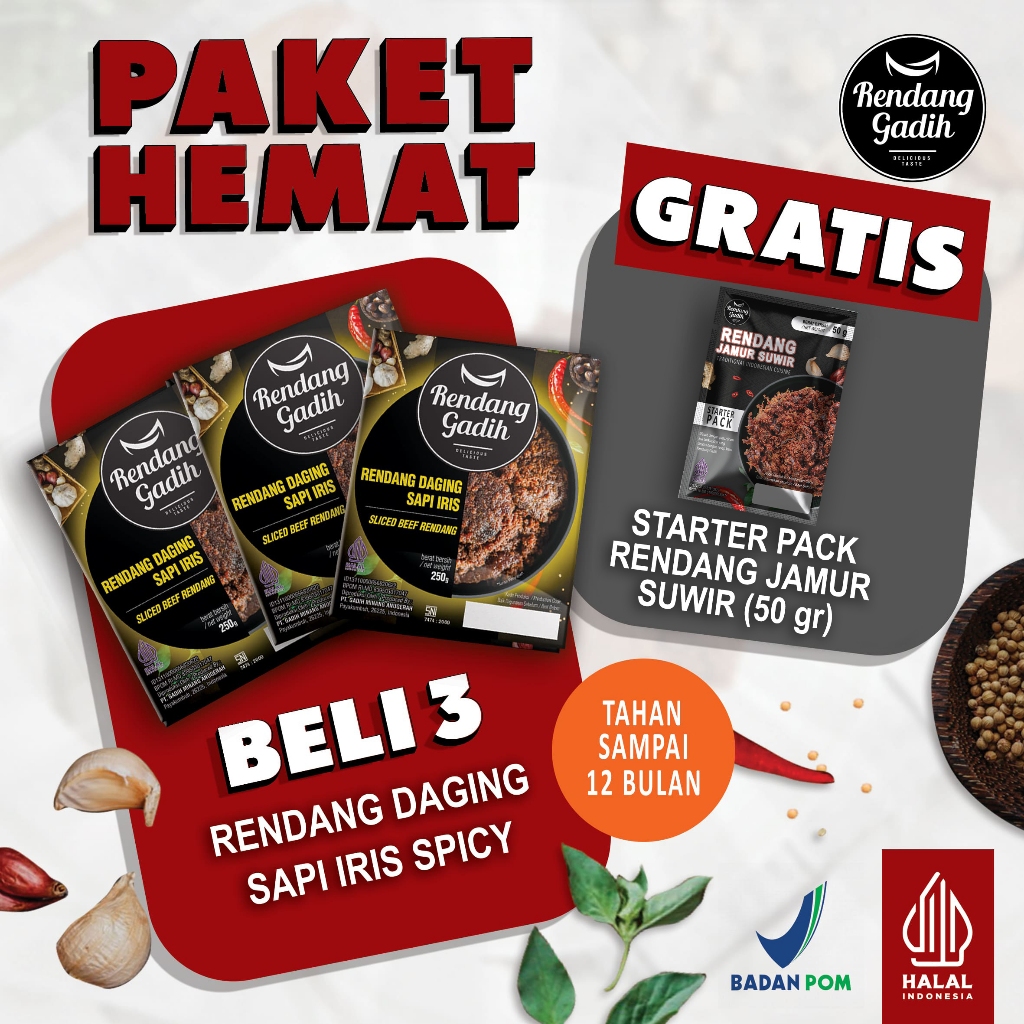 

Rendang Gadih - Paket 3 pcs Rendang Daging Sapi Iris Spicy (Pedas Sedang) @ 250 g