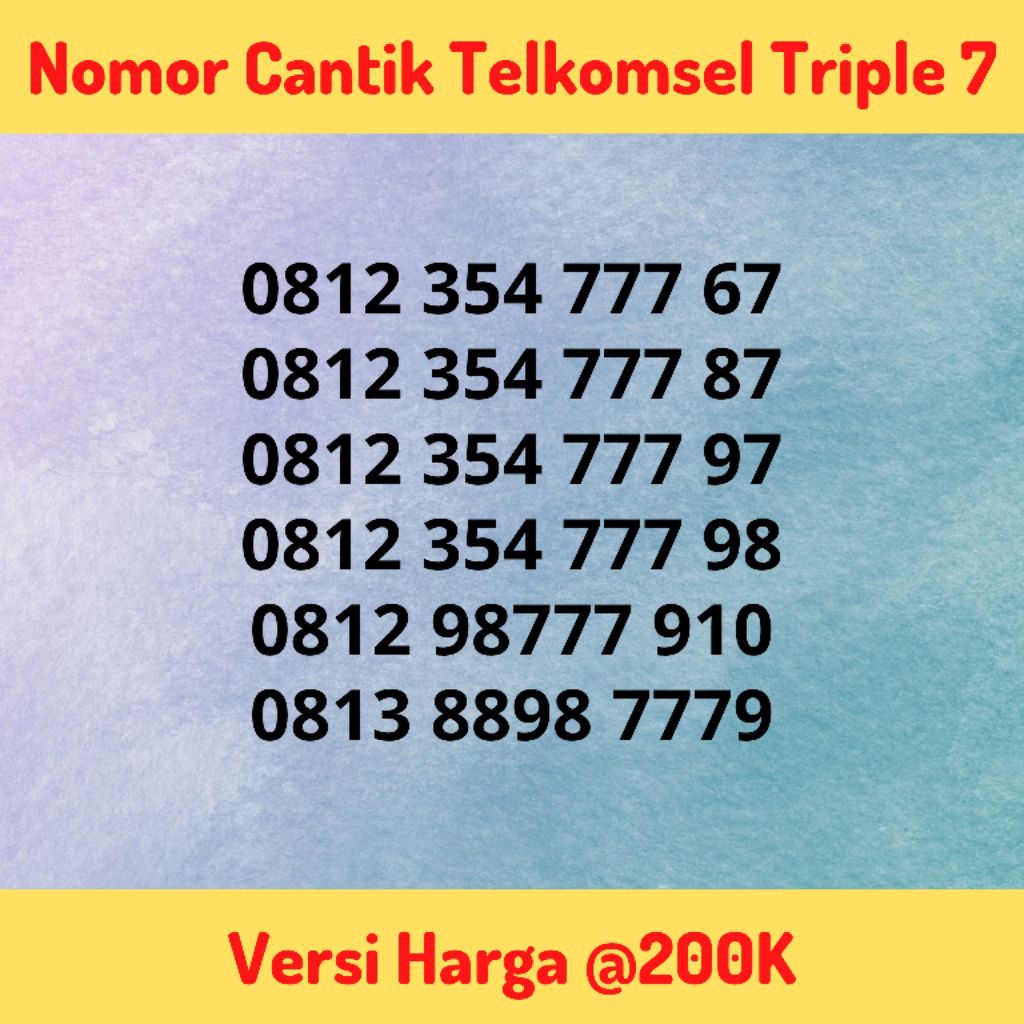 Nomor Cantik Telkomsel Seri Triple 7 / 777 Tengah Versi @200K - Kartu Perdana Simpati