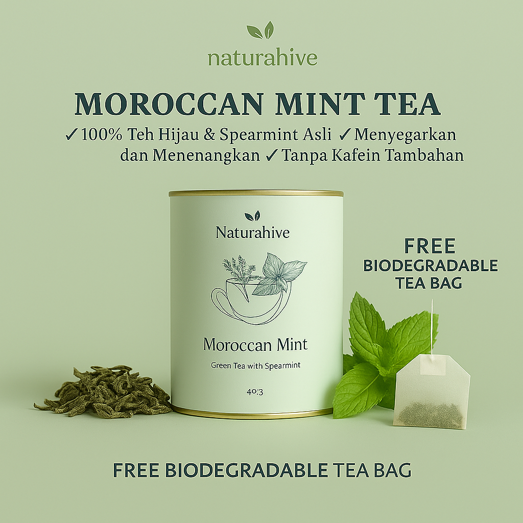 

Naturahive Moroccan Mint Tea | Teh Hijau + Daun Spearmint Alami | Teh Mint Maroko Anti Jerawat PCOS
