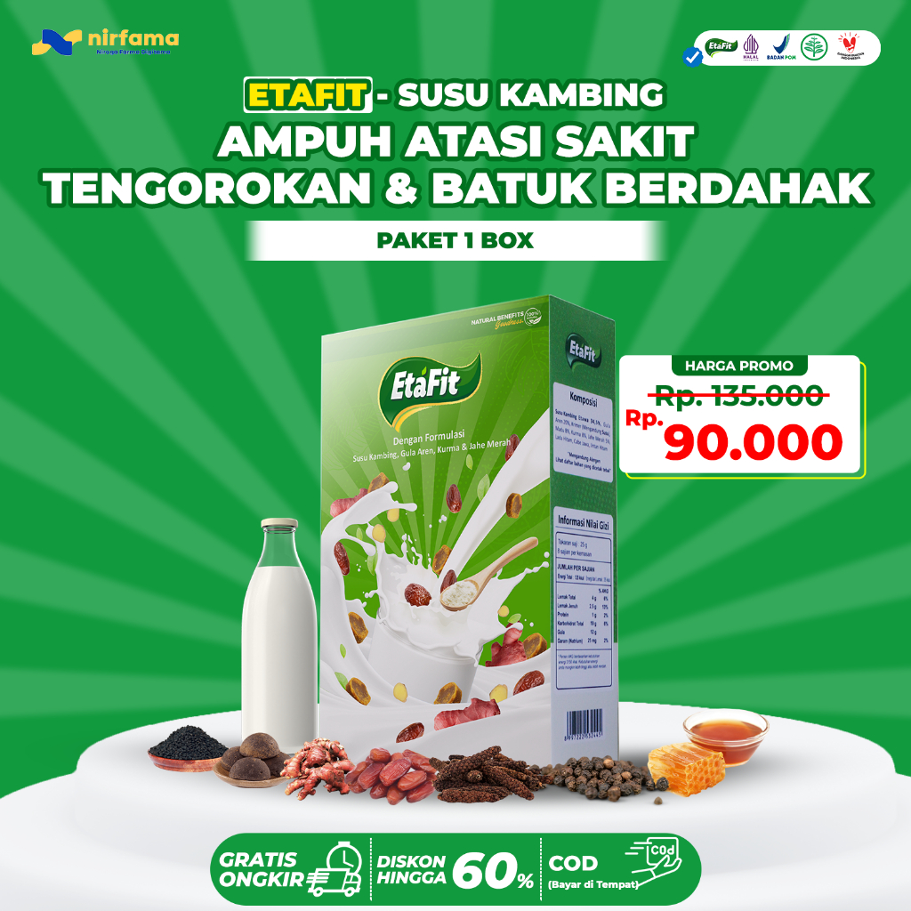 

ETAFIT Paket 1 Box - Susu Kambing Etawa - Atasi Sakit Tenggorokan Sesak Nafas Mengi Batuk Berdahak